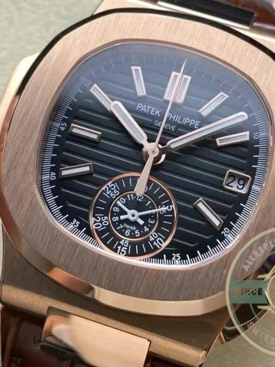 Replica Patek Philippe Nautilus 5980-1R Leather Strap 40.5mm Black Dial - Swiss Movement Replica Watch