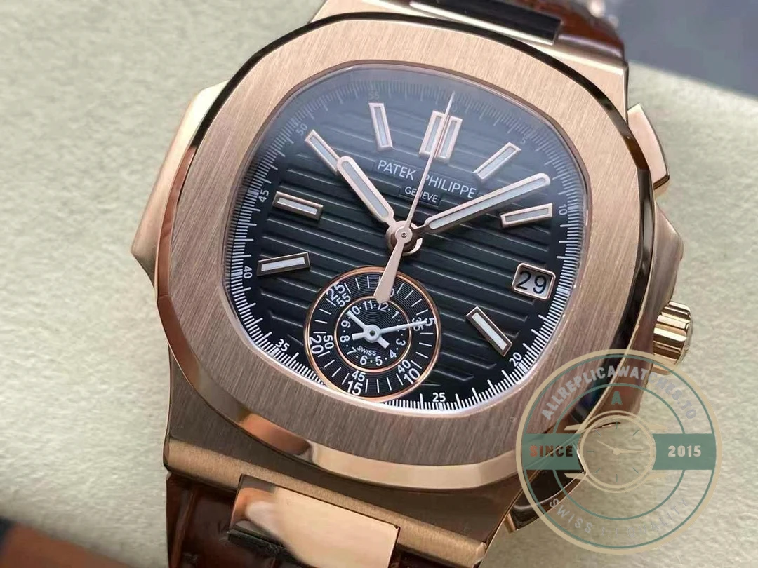 Replica Patek Philippe Nautilus 5980-1R Leather Strap 40.5mm Black Dial - Swiss Movement Replica Watch