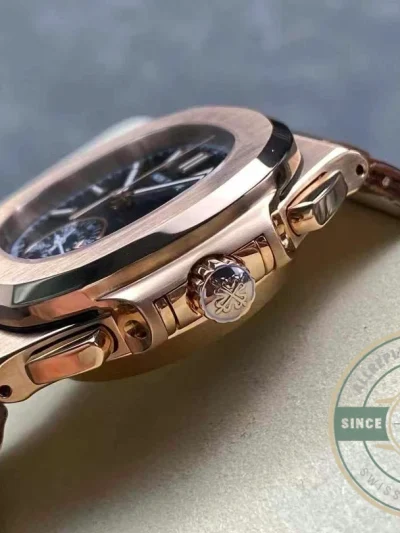 Replica Patek Philippe Nautilus 5980-1R Leather Strap 40.5mm Black Dial - Best Quality Replica Watch