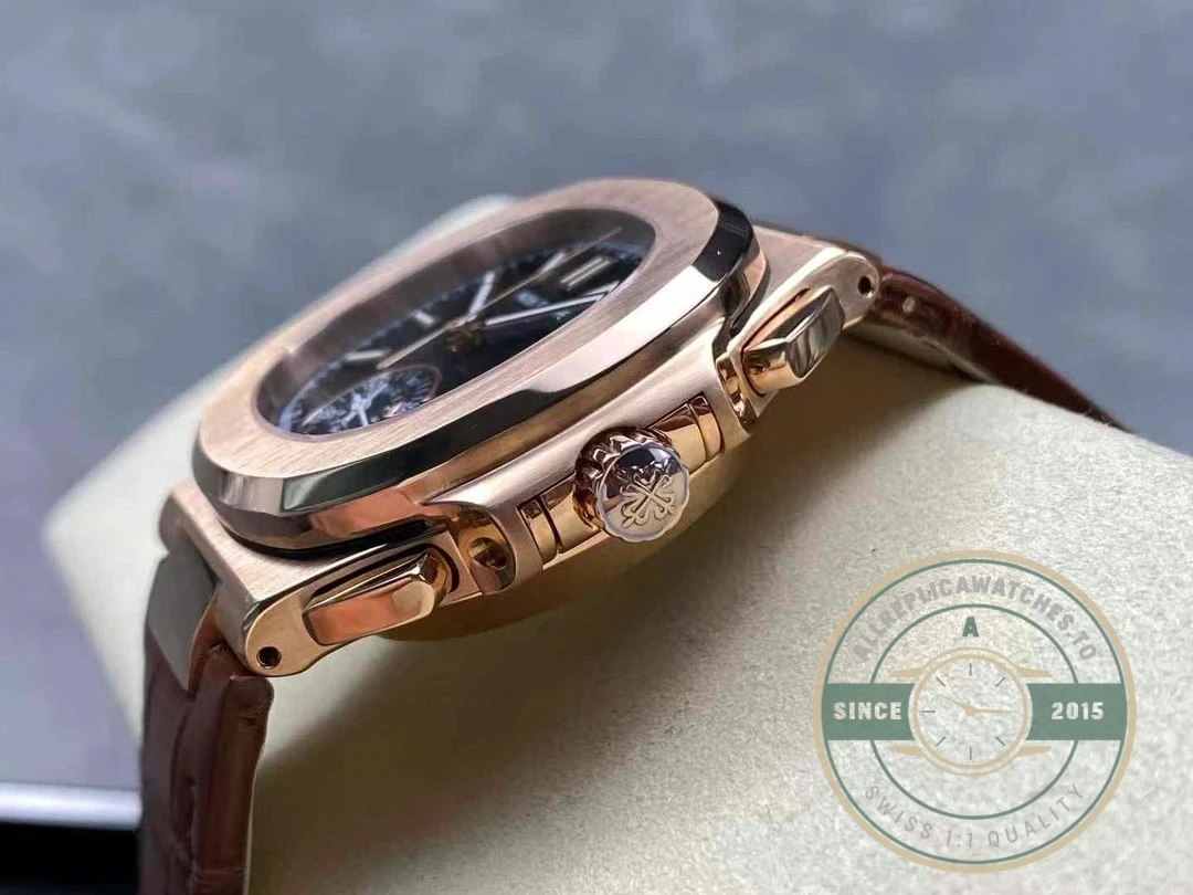 Replica Patek Philippe Nautilus 5980-1R Leather Strap 40.5mm Black Dial - Best Quality Replica Watch