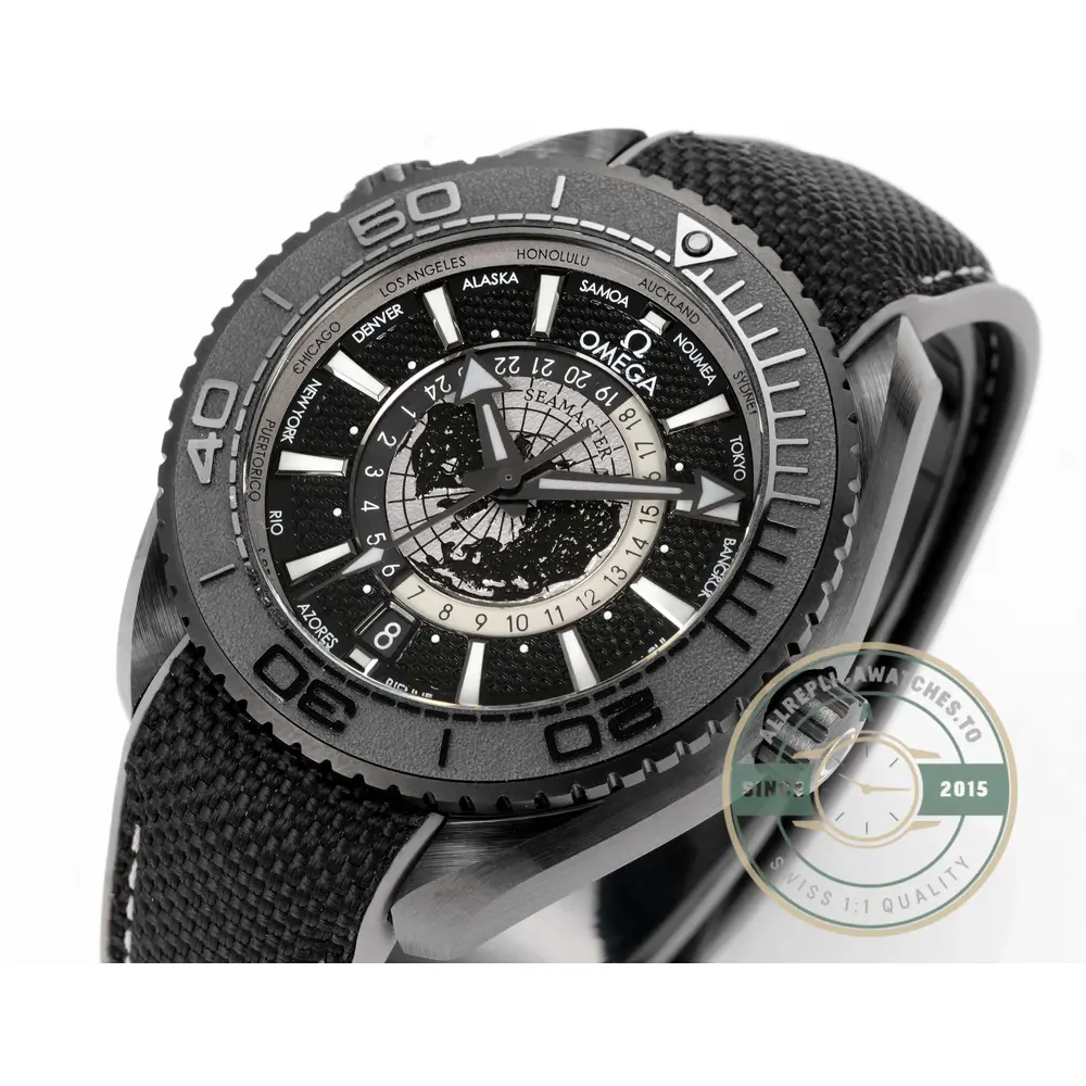 Replica Omega Planet Ocean fourth hand set for GMT, tracking a second zone independently