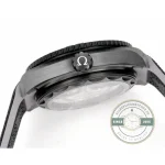 Super clone Omega Planet Ocean polished crown standing out against the matte ceramic flank