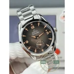 Clone Omega Railmaster brown dial shifting between chocolate and bronze with the light angle