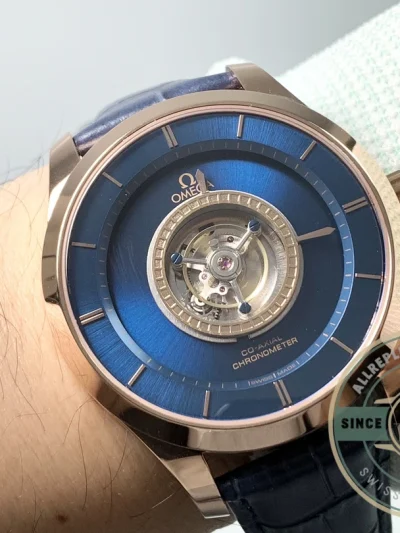 Superclone Omega De Ville Tourbillon 44mm Gold, 528.53.44.21.03.001 - 1:1 Swiss Replica Watch