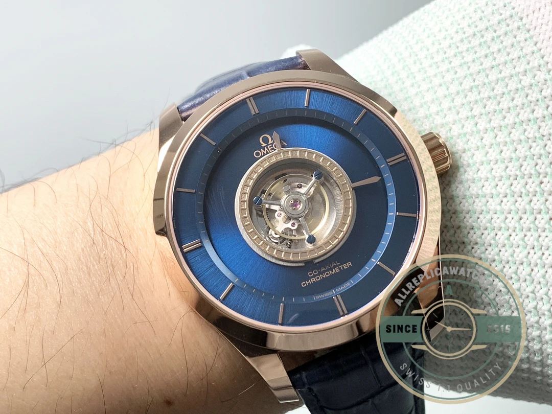 Superclone Omega De Ville Tourbillon 44mm Gold, 528.53.44.21.03.001 - 1:1 Swiss Replica Watch