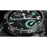 Replica Omega Planet Ocean Emirates edition worn on the wrist, 600-metre rating unchanged