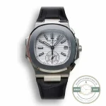 Superclone Patek Philippe Nautilus 5980-4R Leather Strap 40.5mm White Dial - Top-Tier Swiss Replica Watch