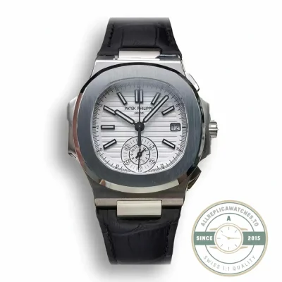 Superclone Patek Philippe Nautilus 5980-4R Leather Strap 40.5mm White Dial - Top-Tier Swiss Replica Watch