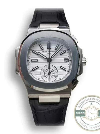 Superclone Patek Philippe Nautilus 5980-4R Leather Strap 40.5mm White Dial - Top-Tier Swiss Replica Watch
