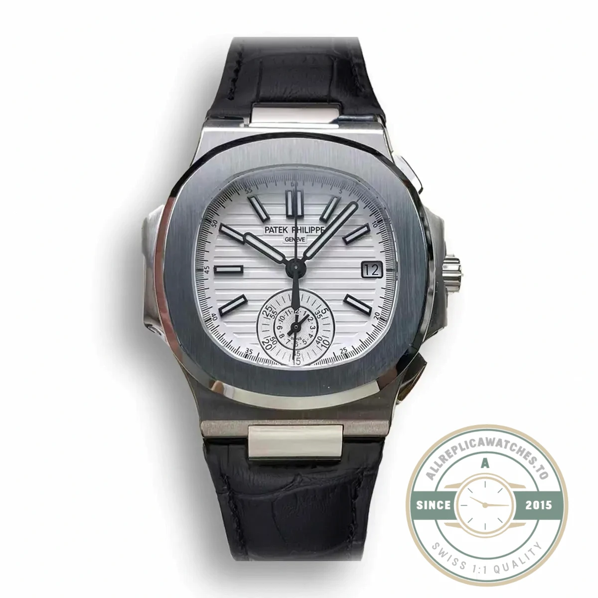 Superclone Patek Philippe Nautilus 5980-4R Leather Strap 40.5mm White Dial - Top-Tier Swiss Replica Watch