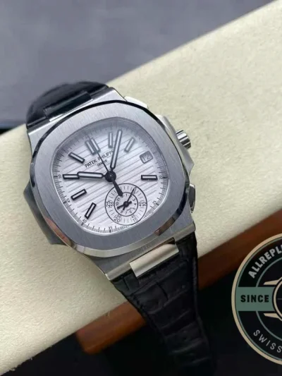 Superclone Patek Philippe Nautilus 5980-4R Leather Strap 40.5mm White Dial - Luxury Replica Watch