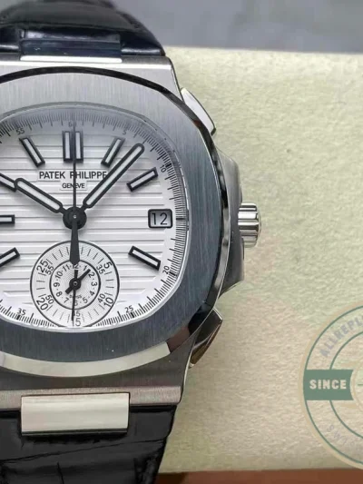 Superclone Patek Philippe Nautilus 5980-4R Leather Strap 40.5mm White Dial - Premium Super Clone Watch