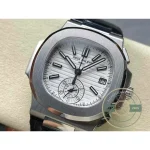 Superclone Patek Philippe Nautilus 5980-4R Leather Strap 40.5mm White Dial - High-Grade Replica Watch