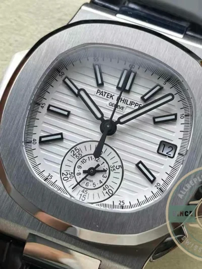 Superclone Patek Philippe Nautilus 5980-4R Leather Strap 40.5mm White Dial - High-Grade Replica Watch