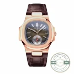 Swiss Clone Patek Philippe Nautilus 5980-2R Leather Strap 40.5mm Brown Dial - Factory Super Clone Watch