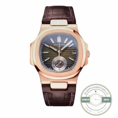 Swiss Clone Patek Philippe Nautilus 5980-2R Leather Strap 40.5mm Brown Dial - Factory Super Clone Watch