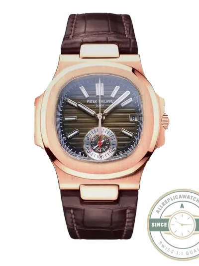 Swiss Clone Patek Philippe Nautilus 5980-2R Leather Strap 40.5mm Brown Dial - Factory Super Clone Watch