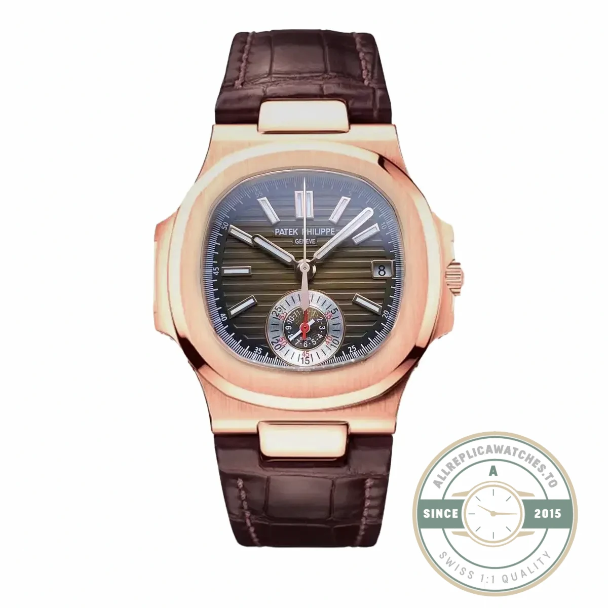 Swiss Clone Patek Philippe Nautilus 5980-2R Leather Strap 40.5mm Brown Dial - Factory Super Clone Watch