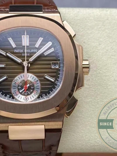 Swiss Clone Patek Philippe Nautilus 5980-2R Leather Strap 40.5mm Brown Dial - Luxury Replica Watch