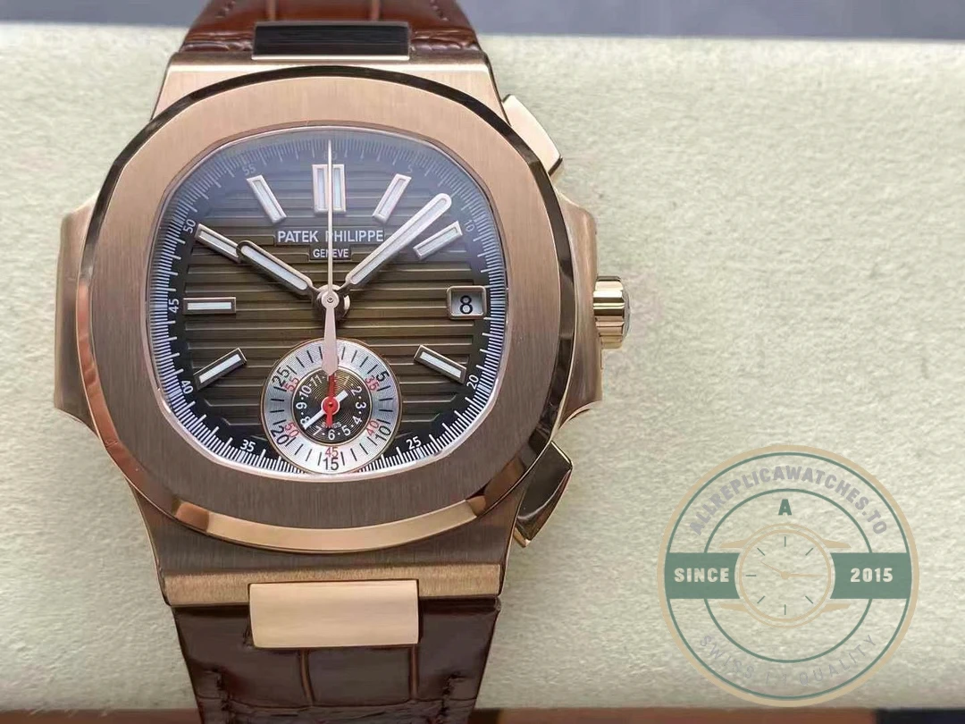 Swiss Clone Patek Philippe Nautilus 5980-2R Leather Strap 40.5mm Brown Dial - Luxury Replica Watch