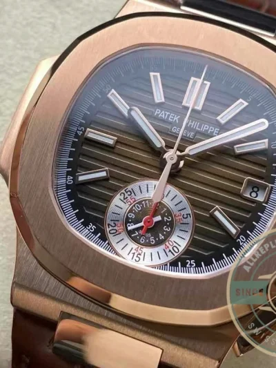 Swiss Clone Patek Philippe Nautilus 5980-2R Leather Strap 40.5mm Brown Dial - Best Quality Replica Watch