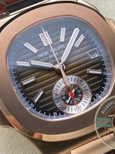 Swiss Clone Patek Philippe Nautilus 5980-2R Leather Strap 40.5mm Brown Dial - Swiss-Made Clone Watch