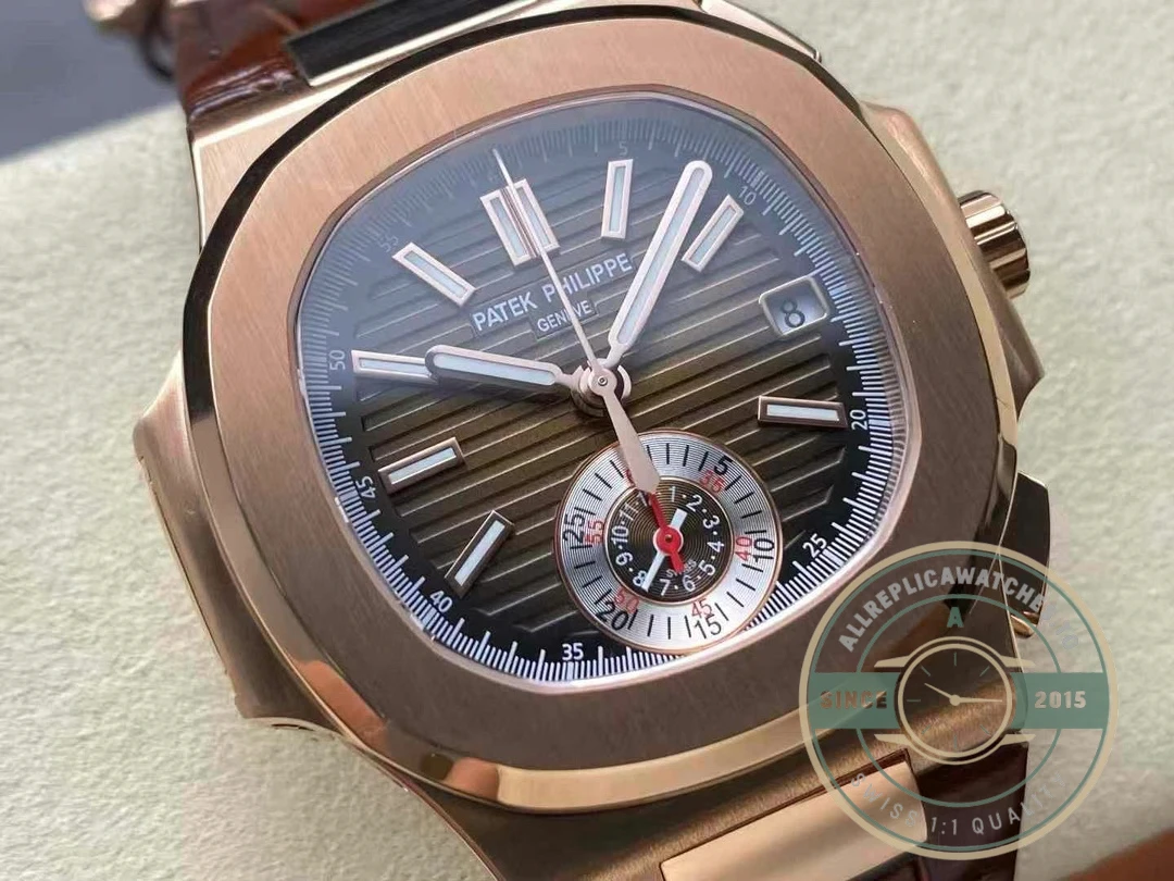 Swiss Clone Patek Philippe Nautilus 5980-2R Leather Strap 40.5mm Brown Dial - Swiss-Made Clone Watch