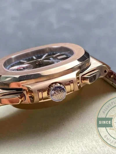 Swiss Clone Patek Philippe Nautilus 5980-2R Leather Strap 40.5mm Brown Dial - Top-Tier Swiss Replica Watch