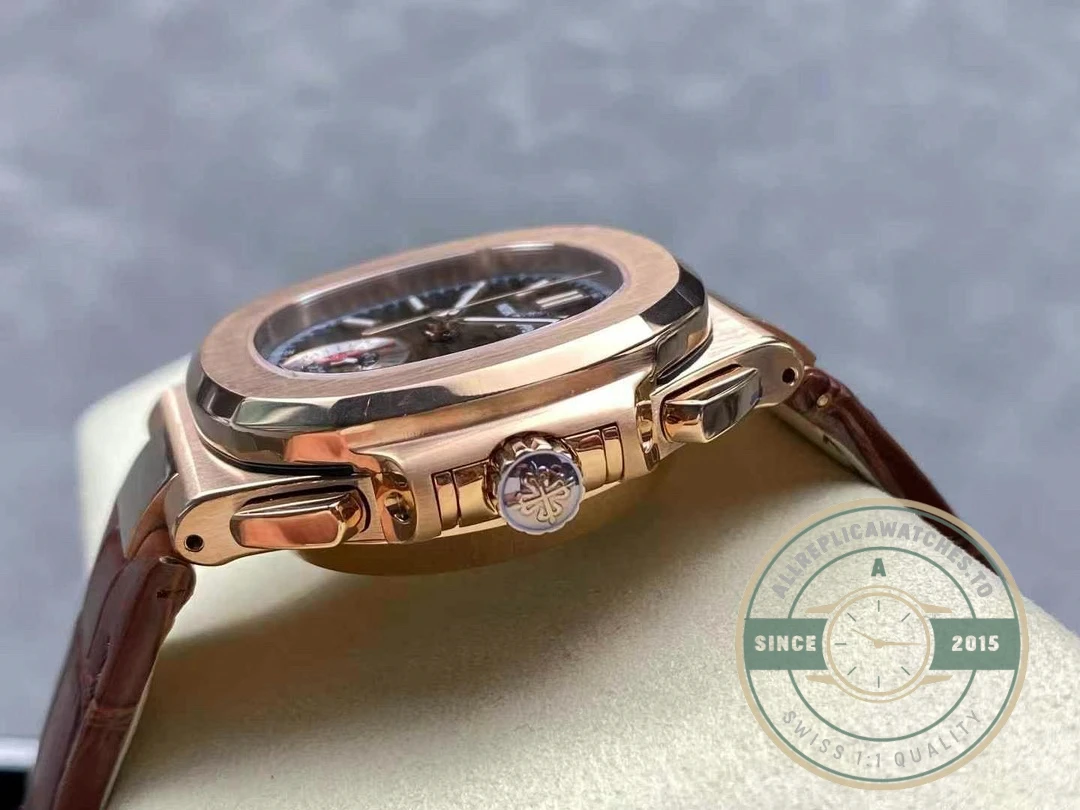 Swiss Clone Patek Philippe Nautilus 5980-2R Leather Strap 40.5mm Brown Dial - Top-Tier Swiss Replica Watch