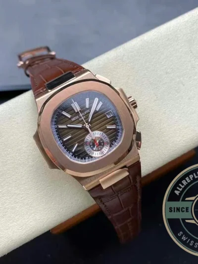 Swiss Clone Patek Philippe Nautilus 5980-2R Leather Strap 40.5mm Brown Dial - Affordable Luxury Replica Timepiece