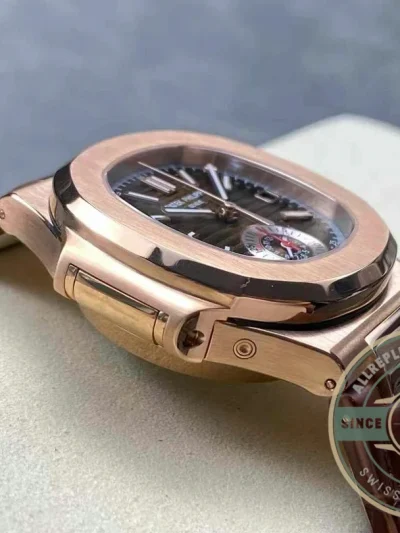 Swiss Clone Patek Philippe Nautilus 5980-2R Leather Strap 40.5mm Brown Dial - Budget Luxury Replica Watch