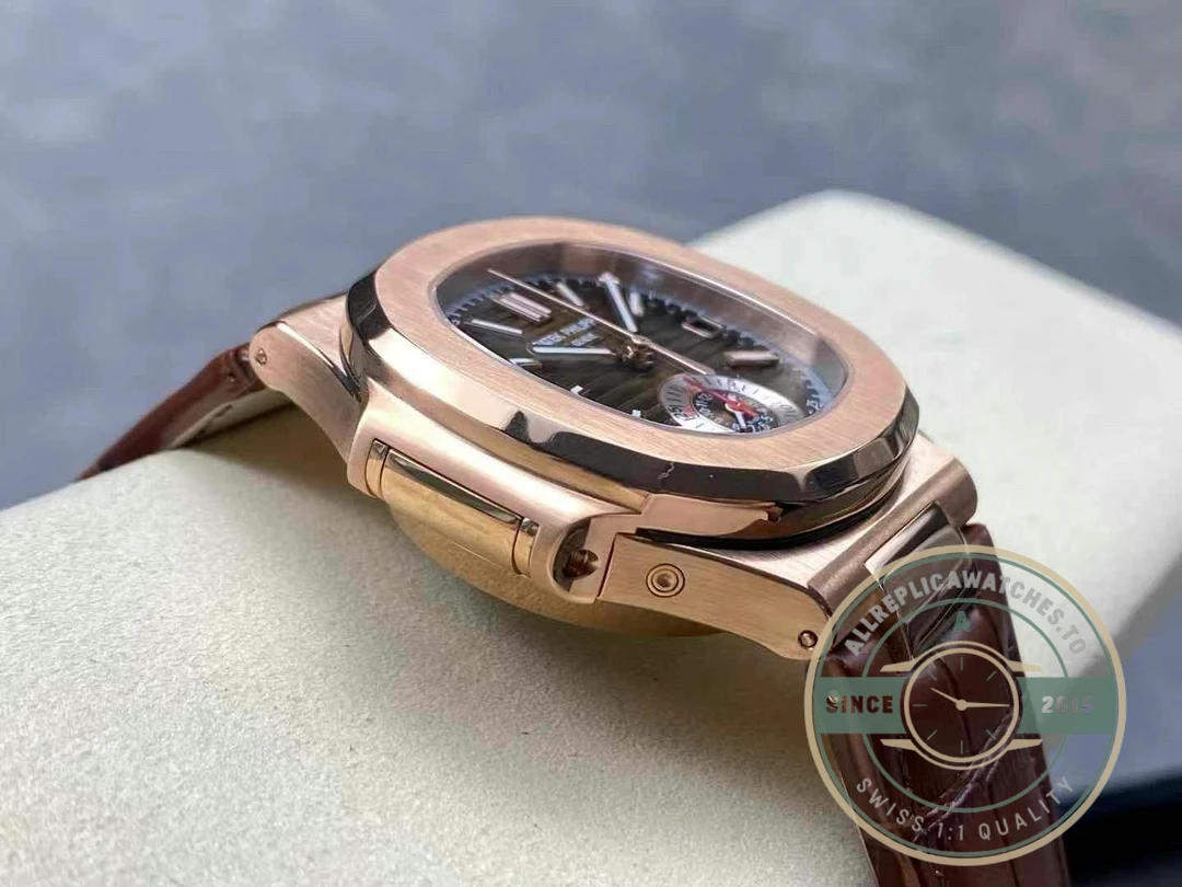 Swiss Clone Patek Philippe Nautilus 5980-2R Leather Strap 40.5mm Brown Dial - Budget Luxury Replica Watch