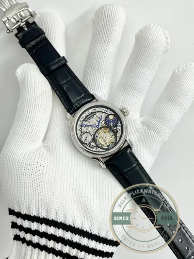 Swiss Clone Patek Tourbillon 42mm Skeletonized Dial White Gold - High-Grade Replica Watch