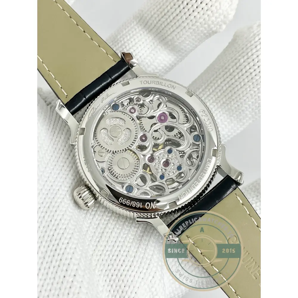 Swiss Clone Patek Tourbillon 42mm Skeletonized Dial White Gold - 1:1 Swiss Replica Watch
