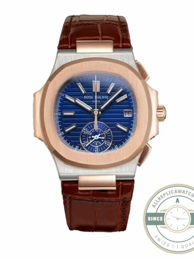 Swiss Replica Nautilus 5980-3R Leather Strap 40.5mm Blue Dial - Top-Tier Swiss Replica Watch