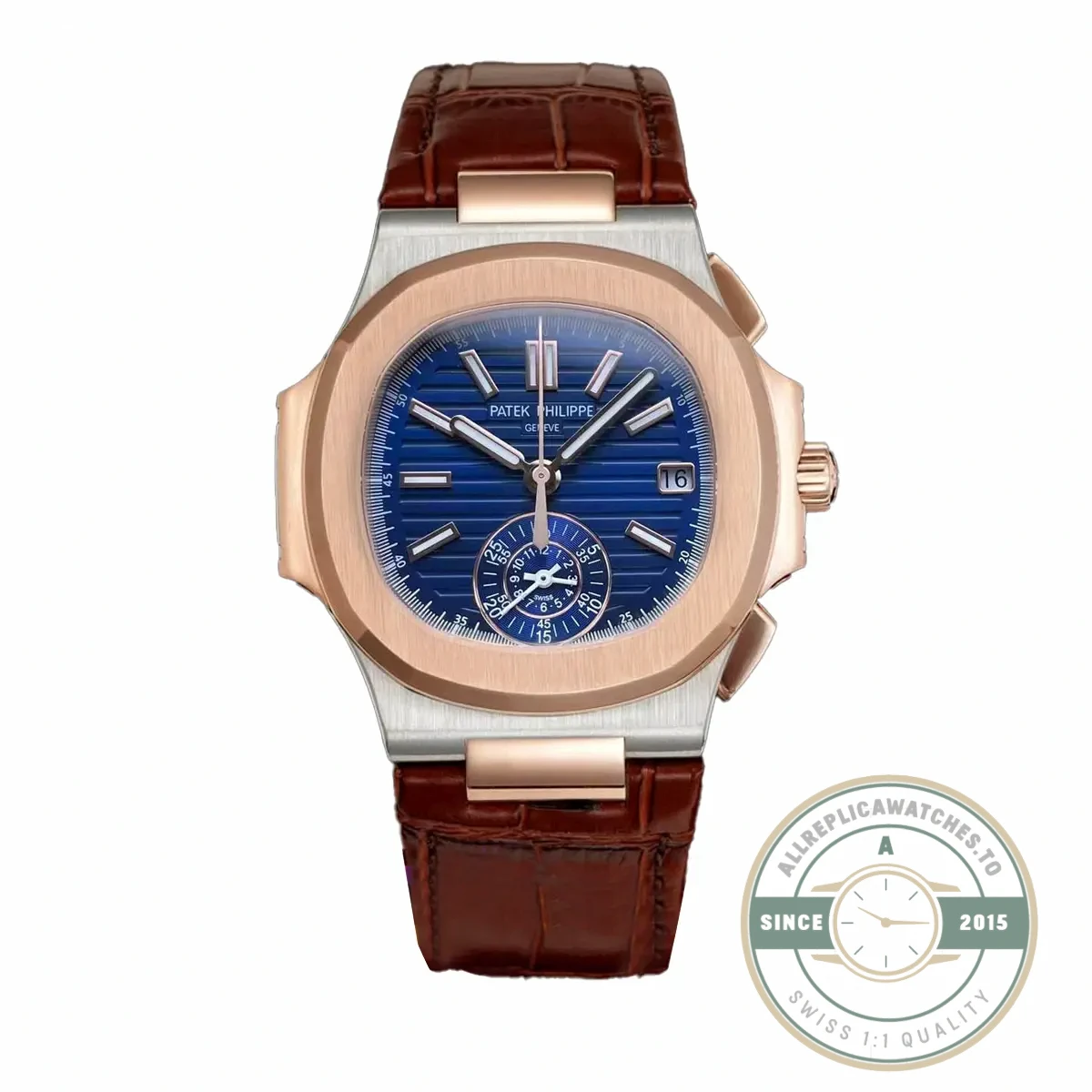 Swiss Replica Nautilus 5980-3R Leather Strap 40.5mm Blue Dial - Top-Tier Swiss Replica Watch