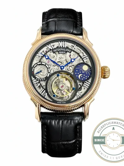 Swiss Replica Patek Tourbillon 42mm skeletonized dial, Rose Gold - Affordable Super Clone Watch