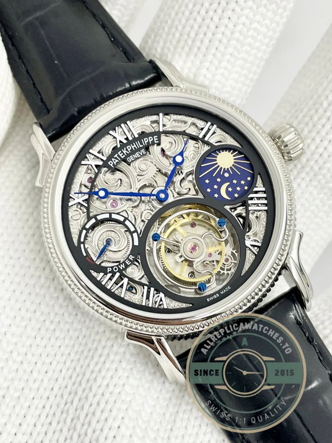 Swiss Replica Patek Tourbillon 42mm skeletonized dial, Rose Gold - 1:1 Swiss Replica Watch