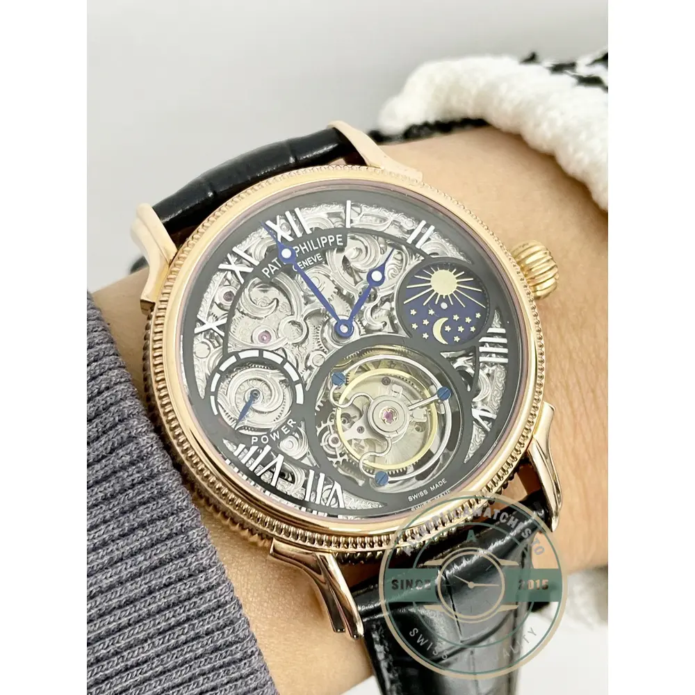 Swiss Replica Patek Tourbillon 42mm skeletonized dial, Rose Gold - Budget Luxury Replica Watch