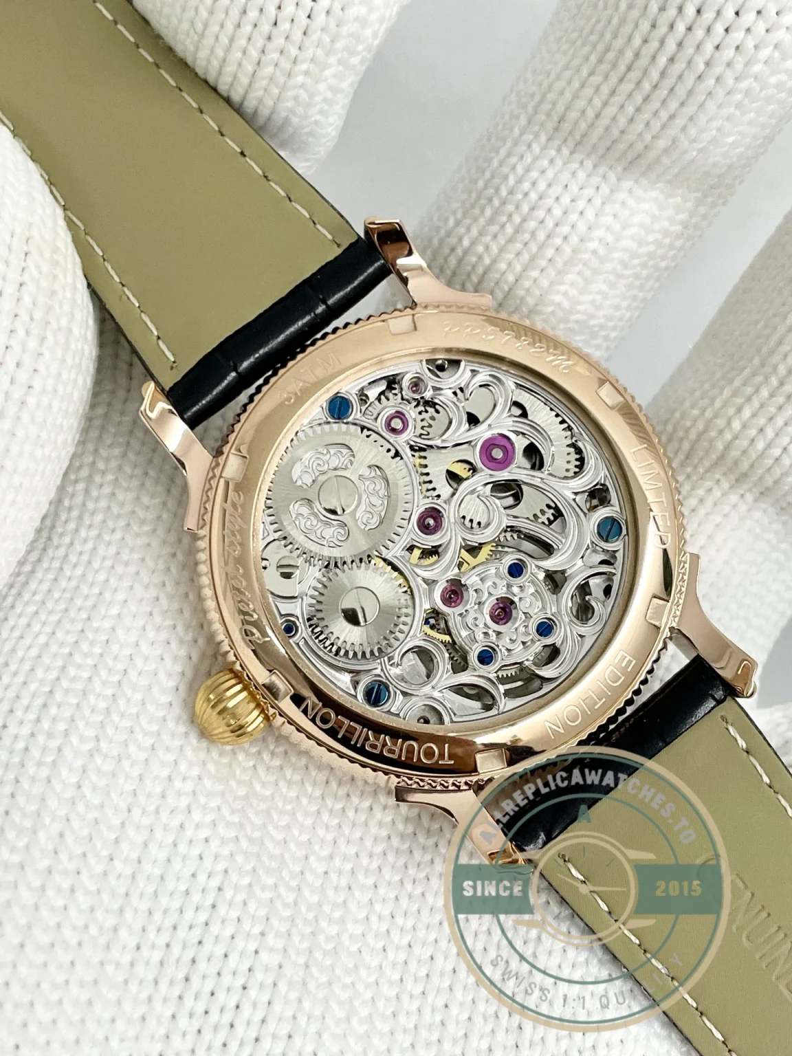 Swiss Replica Patek Tourbillon 42mm skeletonized dial, Rose Gold - Top-Tier Swiss Replica Watch