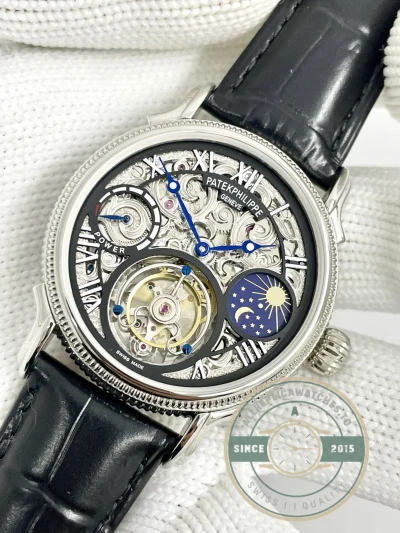 Swiss Replica Patek Tourbillon 42mm skeletonized dial, Rose Gold - Budget Luxury Replica Watch