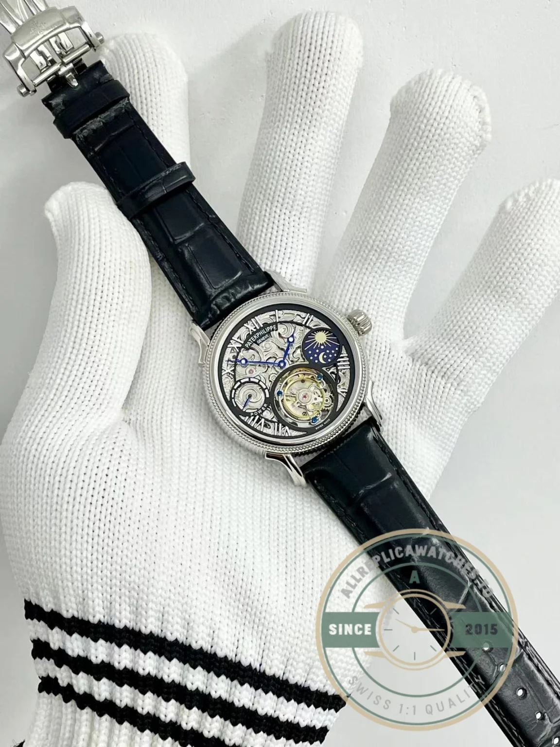 Swiss Replica Patek Tourbillon 42mm skeletonized dial, Rose Gold - Affordable Super Clone Watch