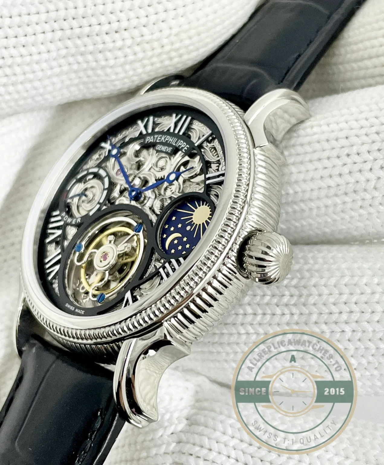 Swiss Replica Patek Tourbillon 42mm skeletonized dial, Rose Gold - Budget Luxury Replica Watch