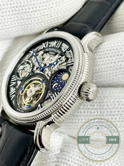 Swiss Replica Patek Tourbillon 42mm skeletonized dial, Rose Gold - Budget Luxury Replica Watch