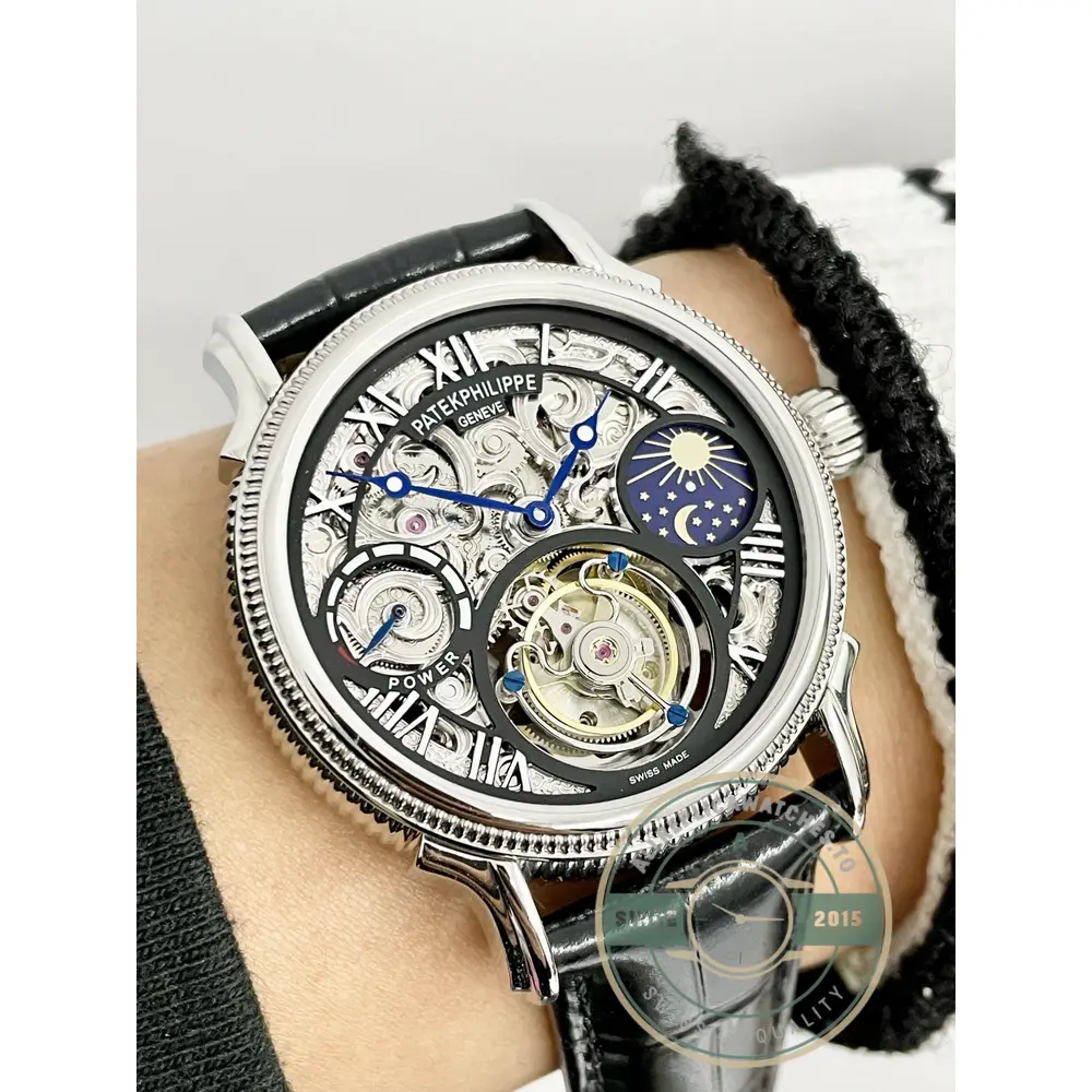 Swiss Replica Patek Tourbillon 42mm skeletonized dial, Rose Gold - Premium Super Clone Watch