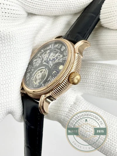 Swiss Replica Patek Tourbillon 42mm skeletonized dial, Rose Gold - Luxury Replica Watch