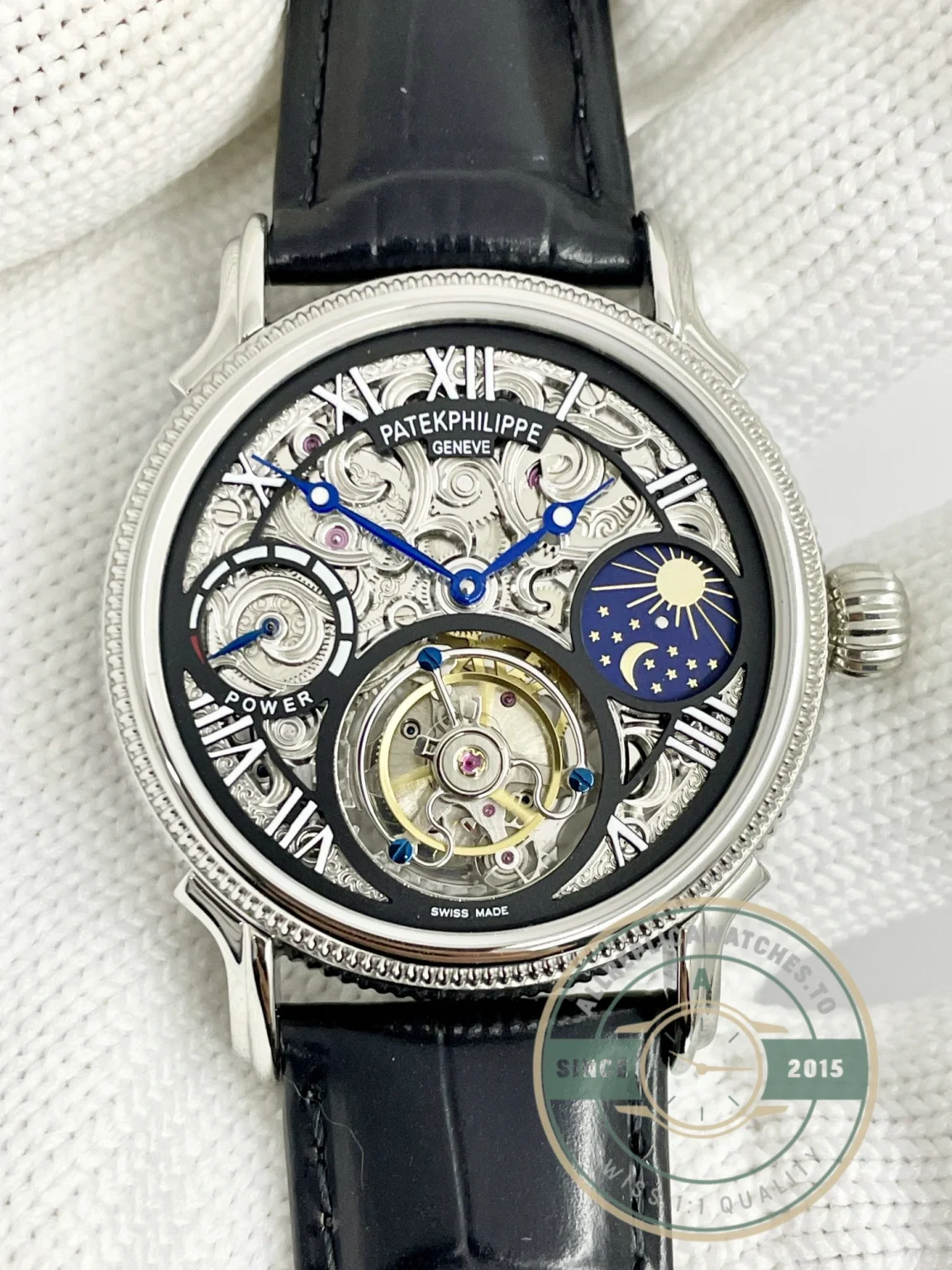 Swiss Replica Patek Tourbillon 42mm skeletonized dial, Rose Gold - Swiss-Made Clone Watch