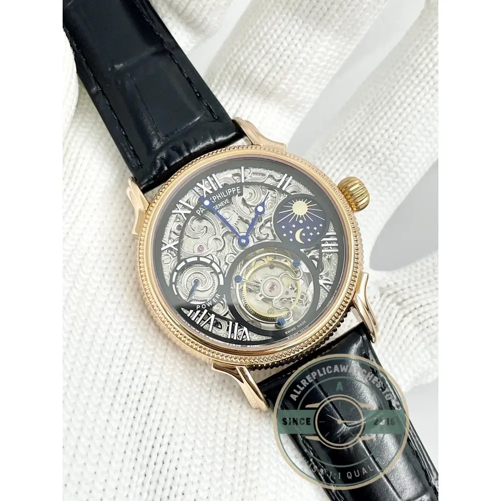 Swiss Replica Patek Tourbillon 42mm skeletonized dial, Rose Gold - 1:1 Swiss Replica Watch
