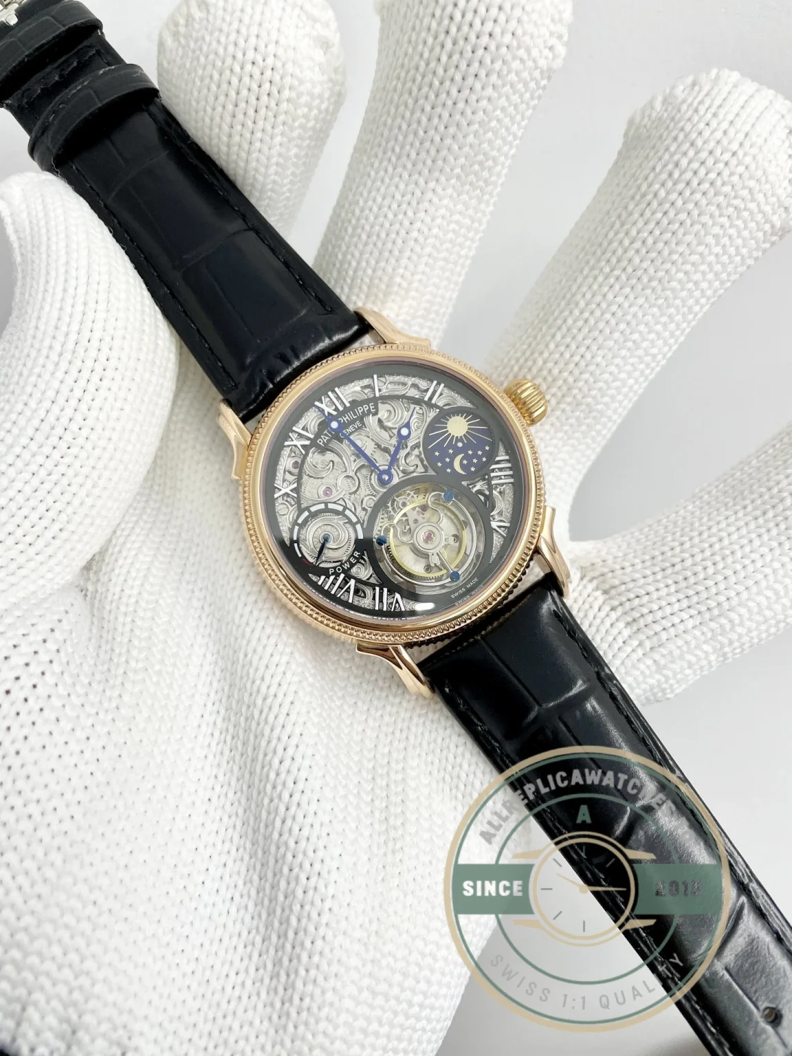 Swiss Replica Patek Tourbillon 42mm skeletonized dial, Rose Gold - Swiss Movement Replica Watch