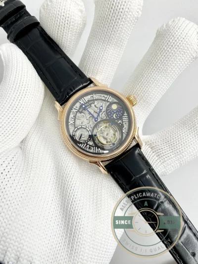 Swiss Replica Patek Tourbillon 42mm skeletonized dial, Rose Gold - Swiss Movement Replica Watch
